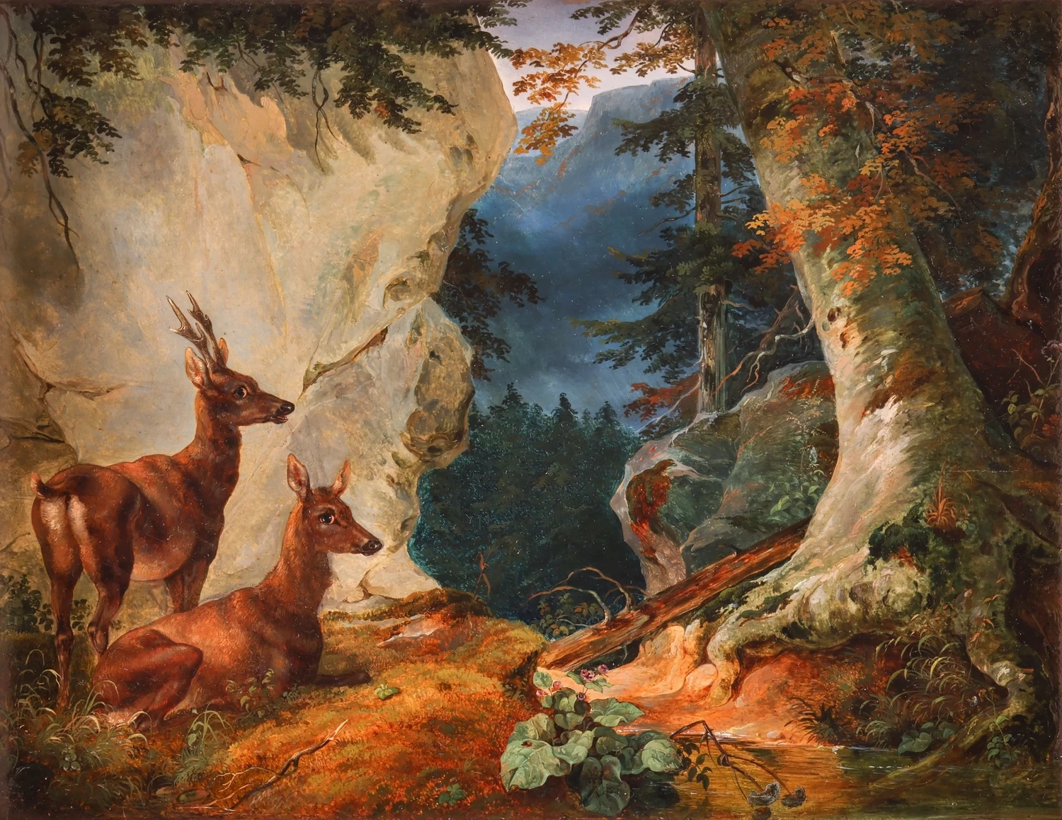 Due caprioli in un paesaggio montano, 1807